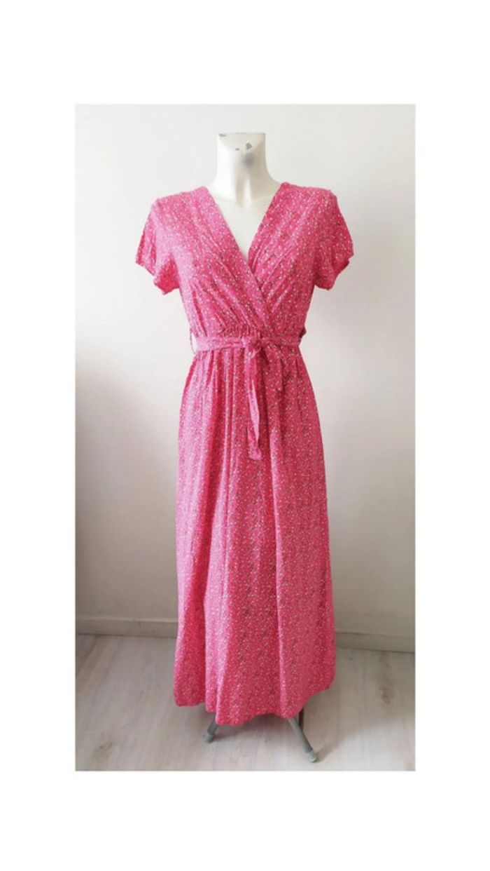 Robe longue grossesse maternité col V avec ceinture, tissu fluide liberty petites fleurs - photo numéro 3