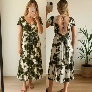 Robe longue kaki et blanc dos nu modèle chica taille S - Goa Paris