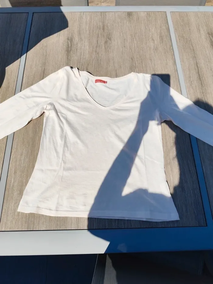 Tee shirt manches longues col en V rose pâle T38/40 - Tissaia Basic - photo numéro 3