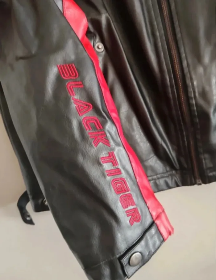 Veste moto vintage Black Tiger – Taille M – Noir & Rouge - photo numéro 5