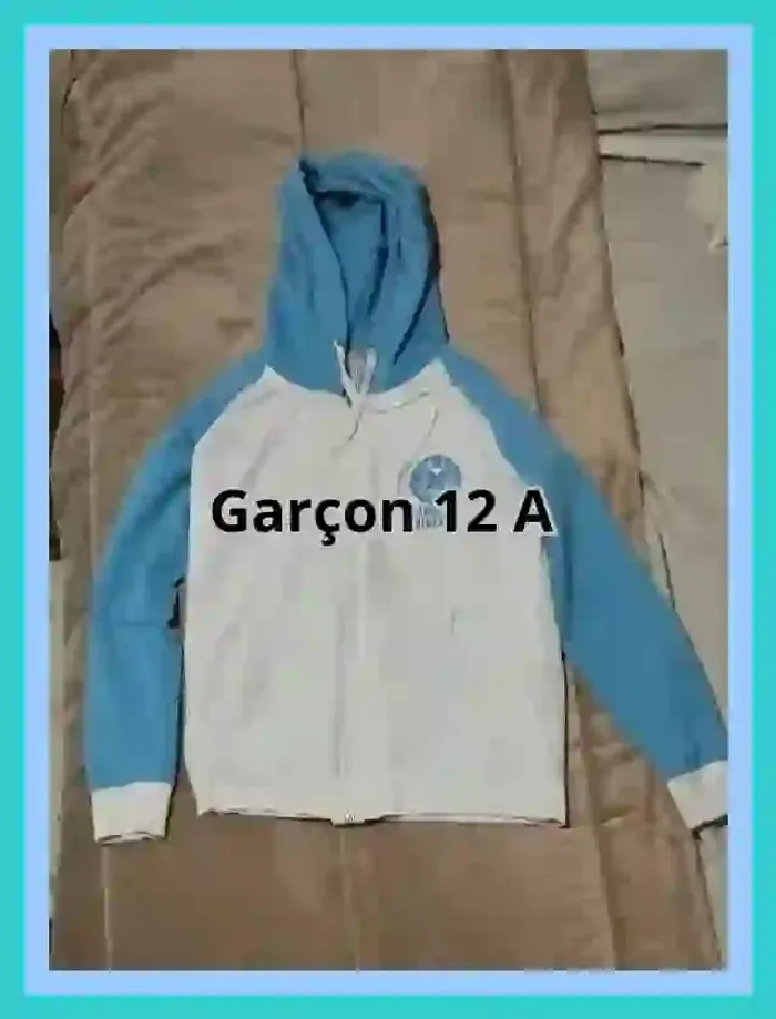 Gilet zippée à capuche Marshall Blanc et bleu azur garçon 12 ans - 7526939881