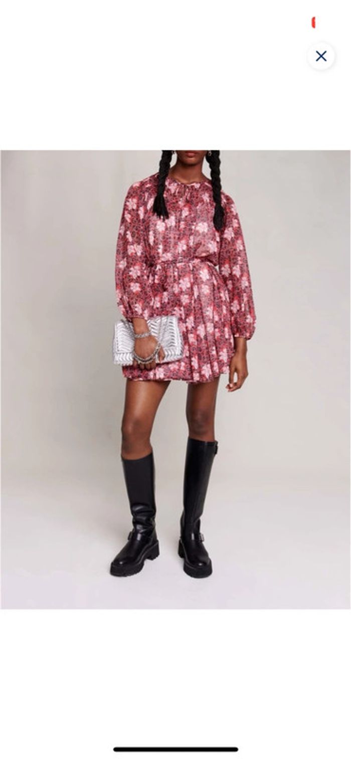 Robe Maje imprimé fleurs rouge - photo numéro 2