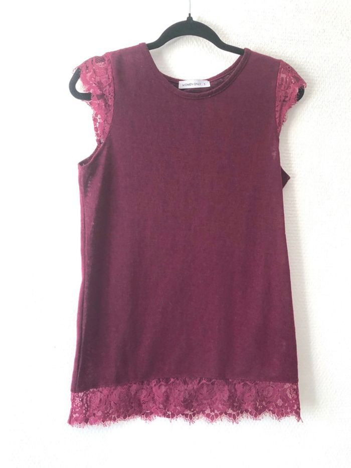 Top framboise laine légère avec dentelle taille S