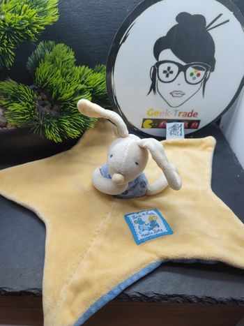 doudou lapin plat Lise et Lulu de Moulin Roty étoile jaune bleu ancien beige orange