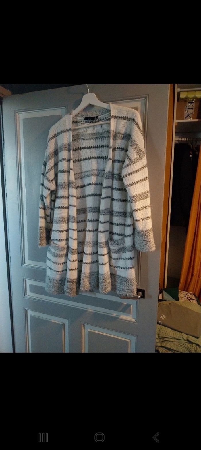 Gilet blanc et gris long taille 46 - photo numéro 4