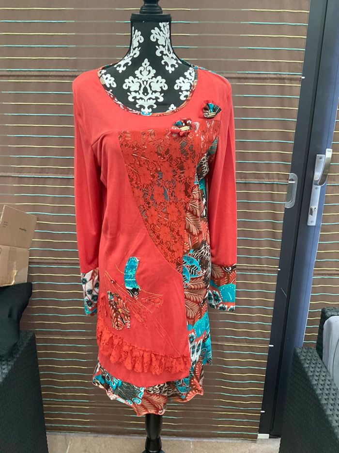 Robe orange/turquoise neuve T44 (n°28)