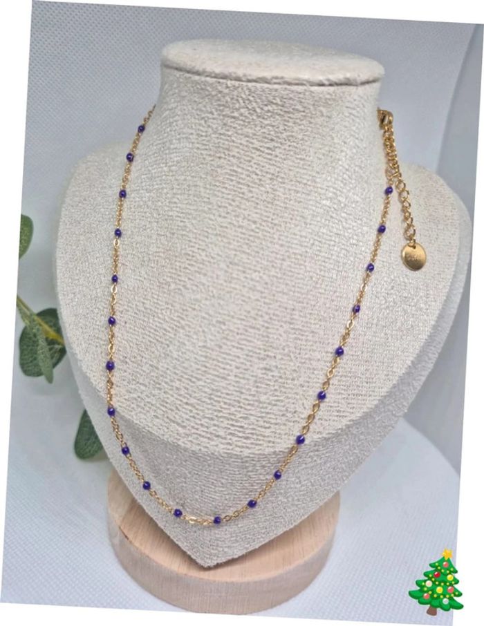 Collier ras du cou Dorée perles Violettes violet  🌸 en acier inoxydable - NEUF - photo numéro 2
