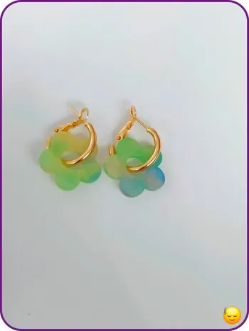 Créoles dorées & fleurs dégradées givrées style Lou.Yetu