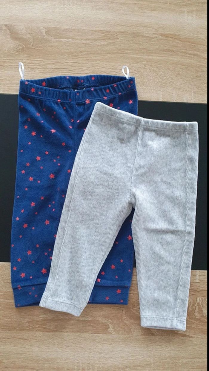 Lot de 2 leggings velours 12 mois et 80 cm