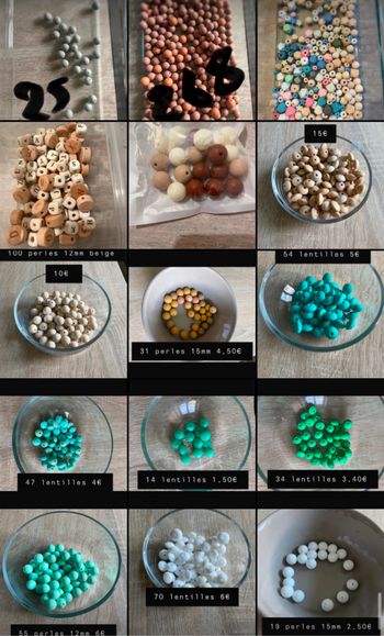 Perles silicones bois et acrylique
