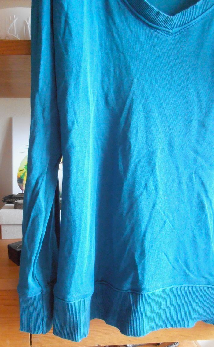 T-shirt bleu femme, Pimkie, taille S 36, manches longues, col V - photo numéro 4