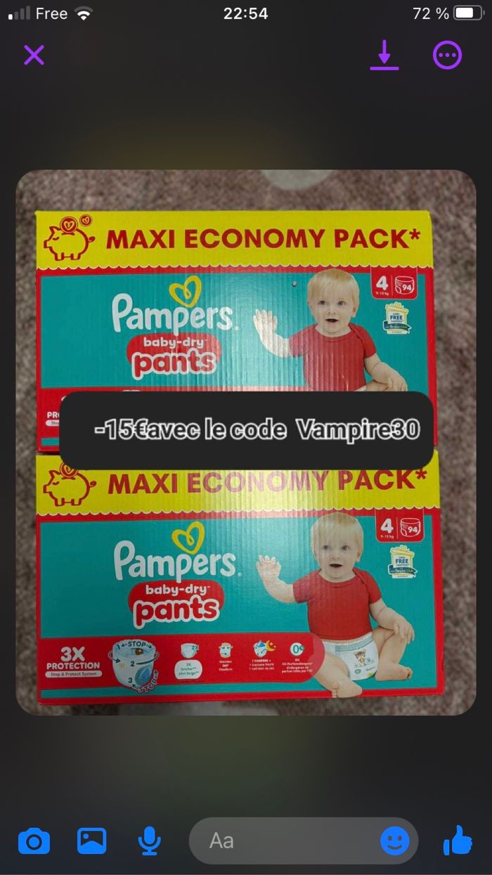 2 carton de couche Pampers taille 4