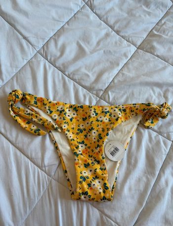 Bas de maillot de bain bikini penti jaune à noeuds motif fleurie taille L/40 neuf