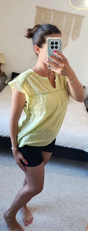 Blouse top manches courtes Sud express vert clair Légère 100% coton Targiela