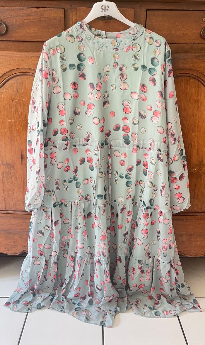 Robe midi imprime , double , manches longues - photo numéro 3