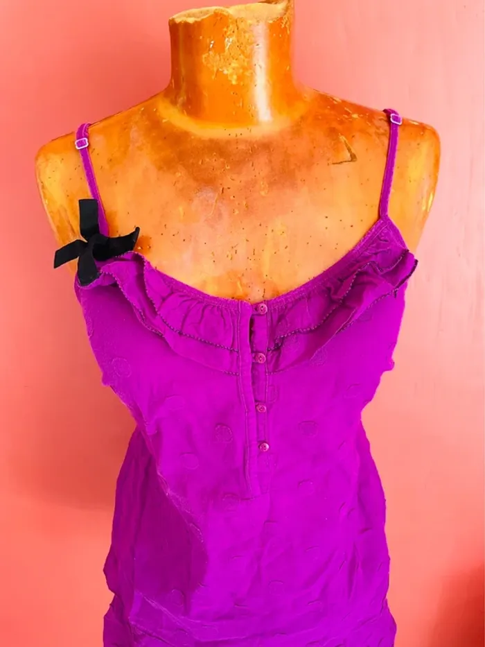 Joli pyjama 2 pièces débardeur et short violet vintage - photo numéro 3