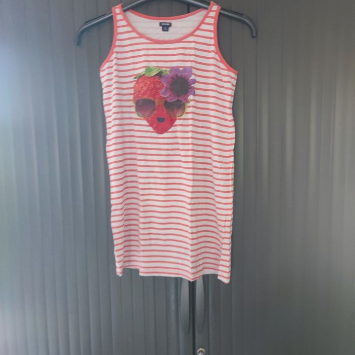Débardeur rayé blanc et rouge imprimé fraise 10 ans Kiabi