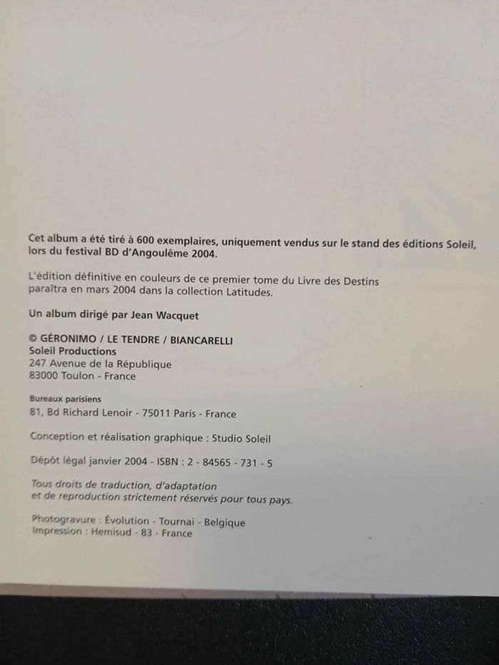 Bd le livre des destins 1,tirage limité - photo numéro 2