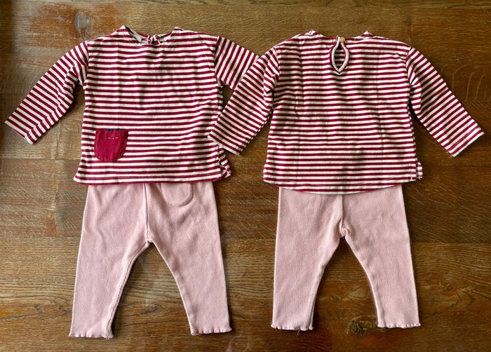 Ensemble jumelles hauts + pantalons Zara 3/6mois - photo numéro 2