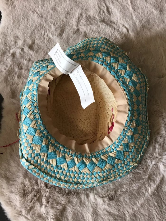 Chapeau de paille taille unique beige bleu et rose - photo numéro 4