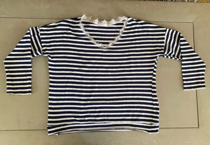 Pull Marinière en maille blanche et marine à rayures taille M - photo numéro 11