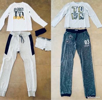 Lot 2 bas de survêt + 2 hauts manches longues taille 12ans