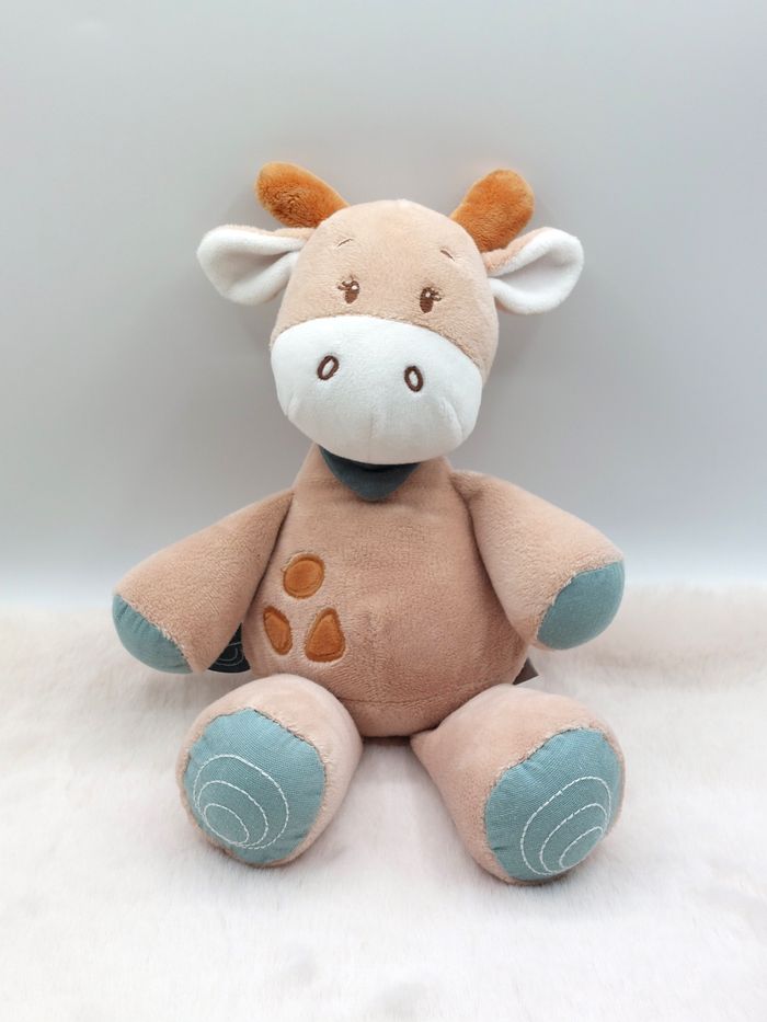 Peluche doudou NATTOU girafe Alex et Luna beige marron blanc vert bandana 30 cm