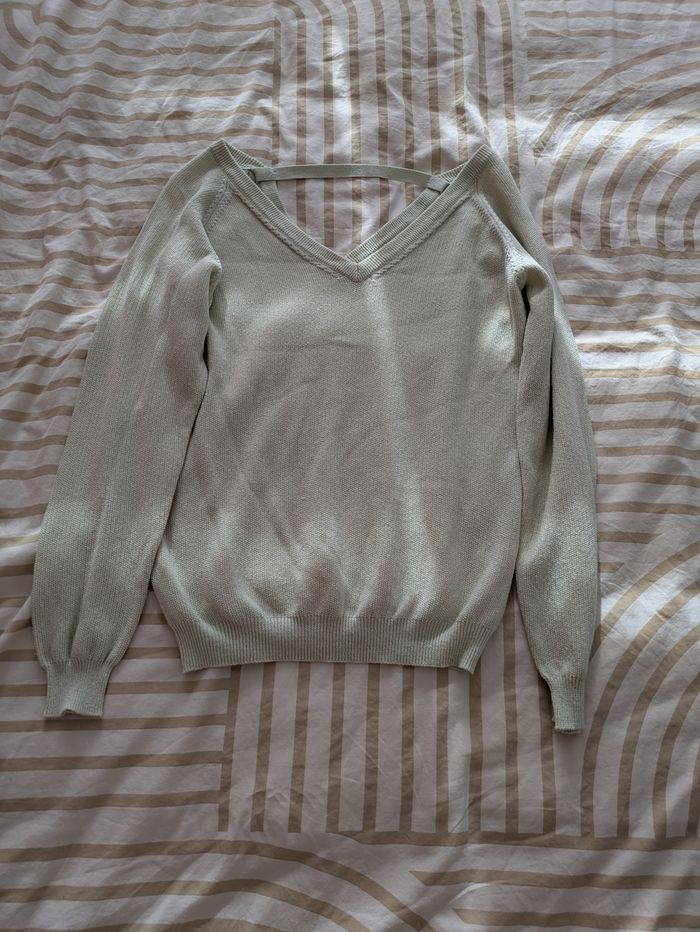 Pull BEST MOUNTAIN - Vert d'Eau Pailleté - Dos Décolleté V