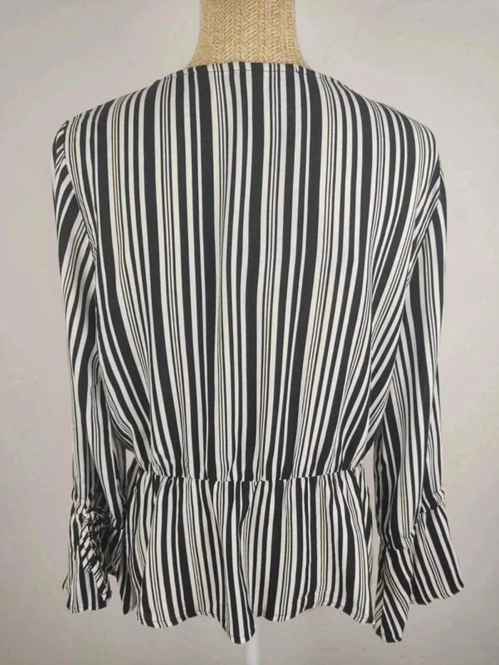 Blouse cache-coeur manches longues rayée noir et blanc taille XL Even & Odd neuve - photo numéro 2