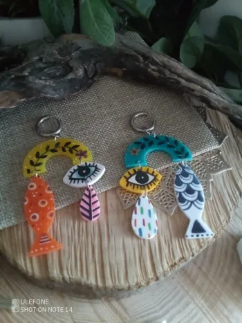 Boucles d'oreilles créoles argentées bohemia oeil poisson