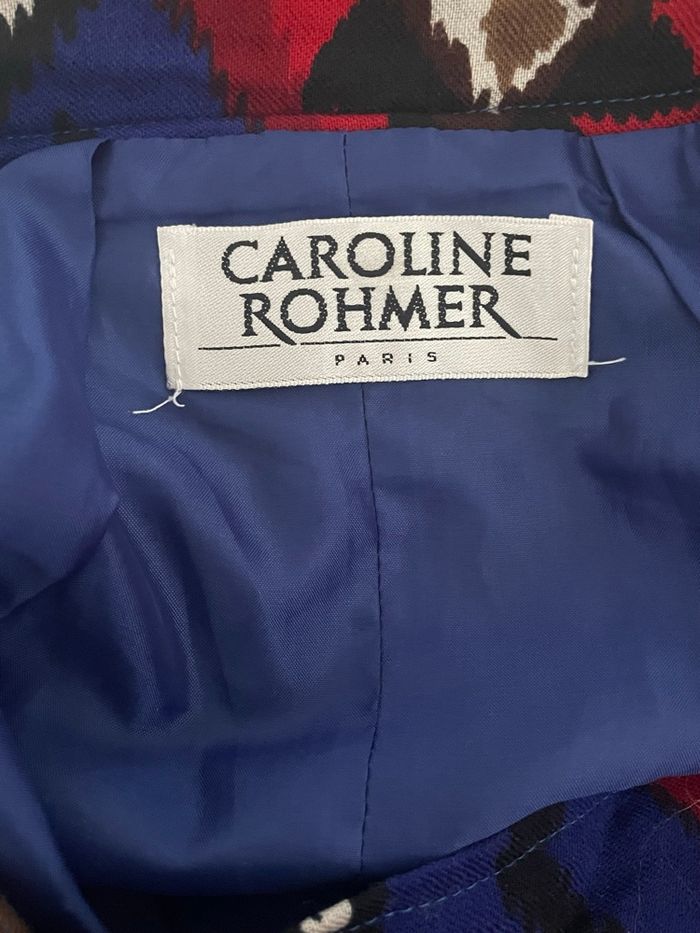 Jupe vintage Caroline Rohmer Paris – laine 90% – motif ikat bleu et rouge - photo numéro 4
