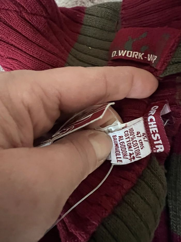 Bonnet 2 en 1 avec écharpe inclus marque orchestra kaki bordeaux taille 45/47 (0124) - photo numéro 4