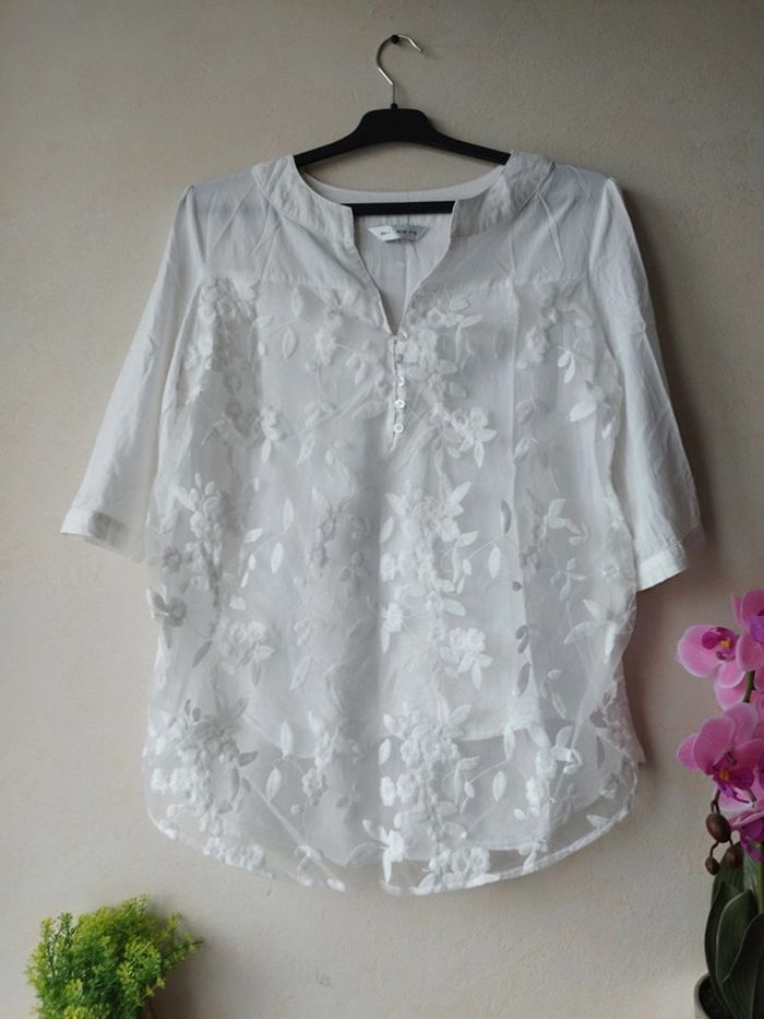Blouse manches 3/4 dentelle