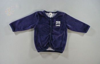Gilet cardigan velours doublé jersey bleu foncé blanc rayures Orchestra 3 mois 60 cm fille