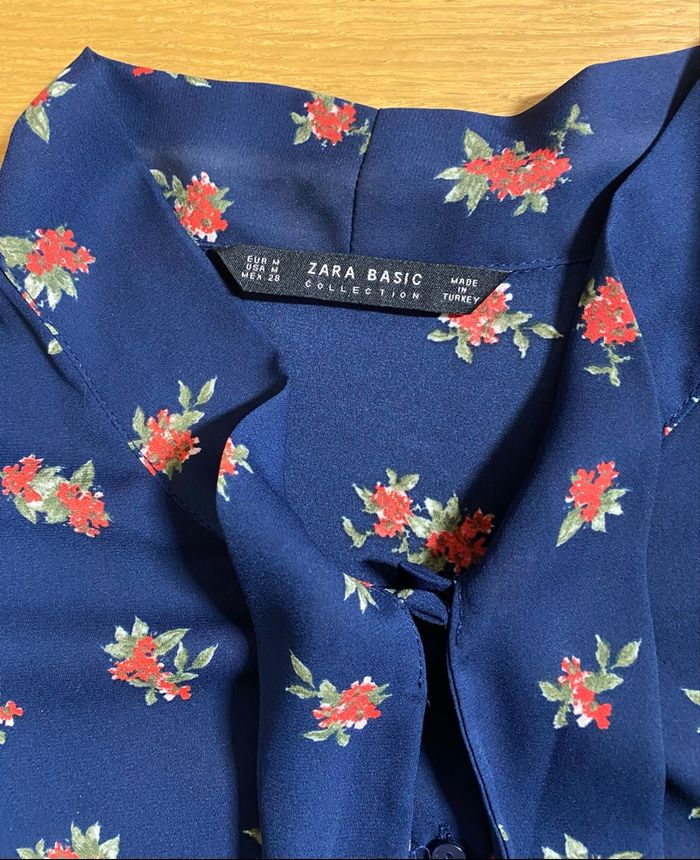Zara Chemise cravate bleue fleurie Taille M/38 - photo numéro 5