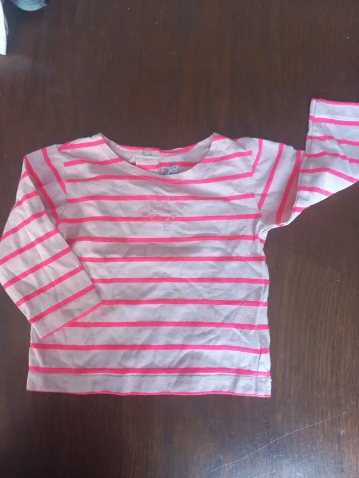 T-shirt rayé manches longues U tout petits 12mois 74cm