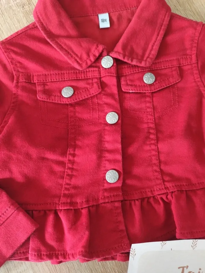 Veste jean rouge bebe fille - photo numéro 2