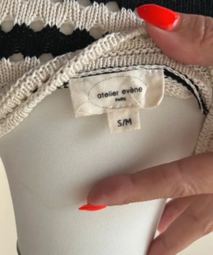 Atelier evene top maille crochet noir et crème Taille S/M - photo numéro 6