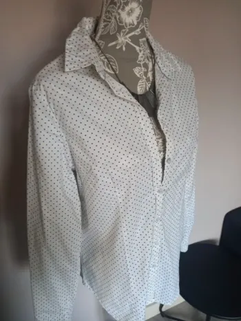 Chemise,Blouse blanche à pois bleu