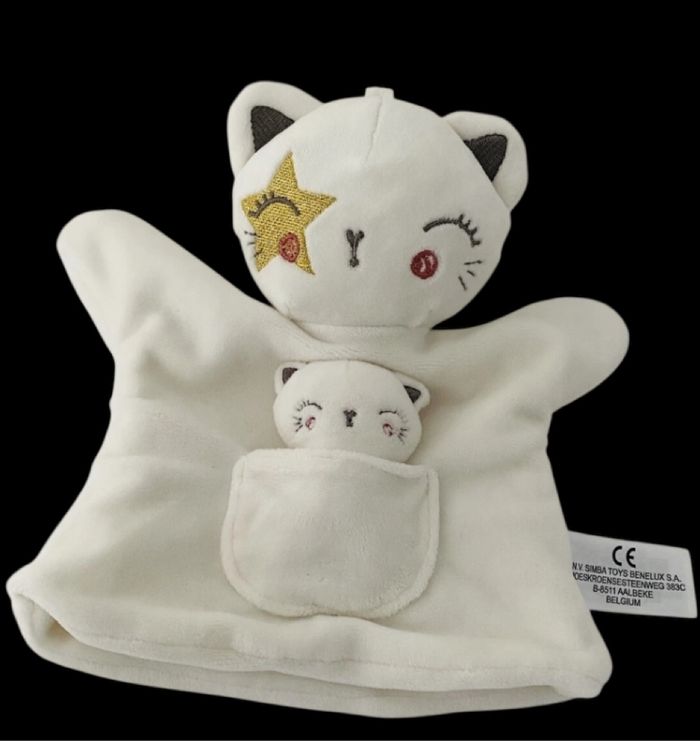 ❤️ B4200 Doudou marionnette chat blanc SIMBA TOYS NICOTOY poche étoile doré
