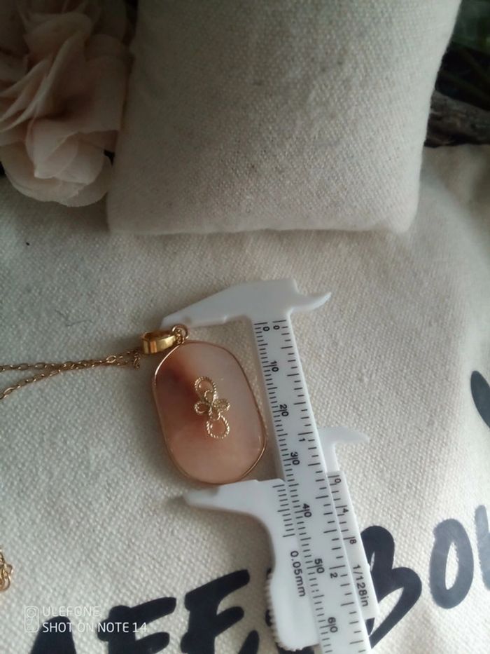 Collier pierre naturelle de lune rose orangé - photo numéro 3