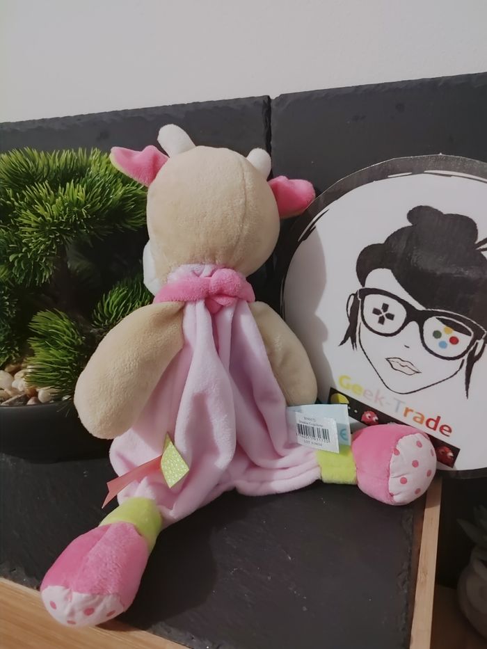 Coquillette vache Doudou plat vache rose fleur marron baby nat' bn0172 DD003210 - photo numéro 2