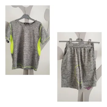 Ensemble short tee-shirt gris et jaune Shialy taille 12 ans