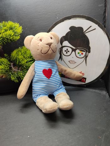 Ikea Peluche doudou ours beige Fabler Björn rayé bleu blanc coeur rouge 3752