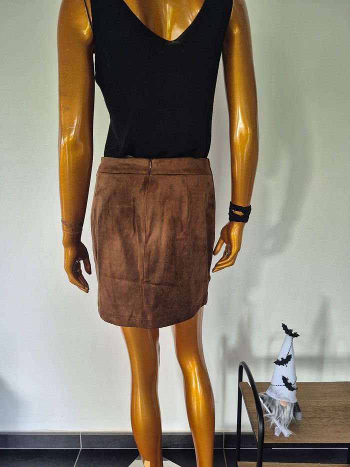 Jupe Courte Plissée Marron Femme Taille L/40 - photo numéro 2