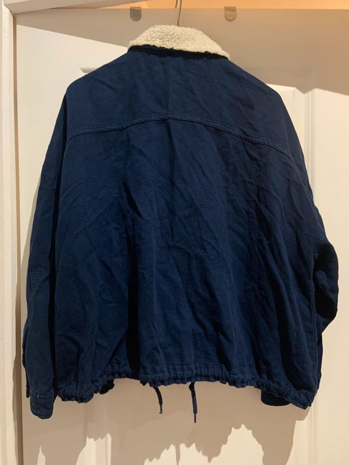 🔝 Veste manches longues Zara bleue marine effet mouton en coton et lin taille S 36 - photo numéro 2