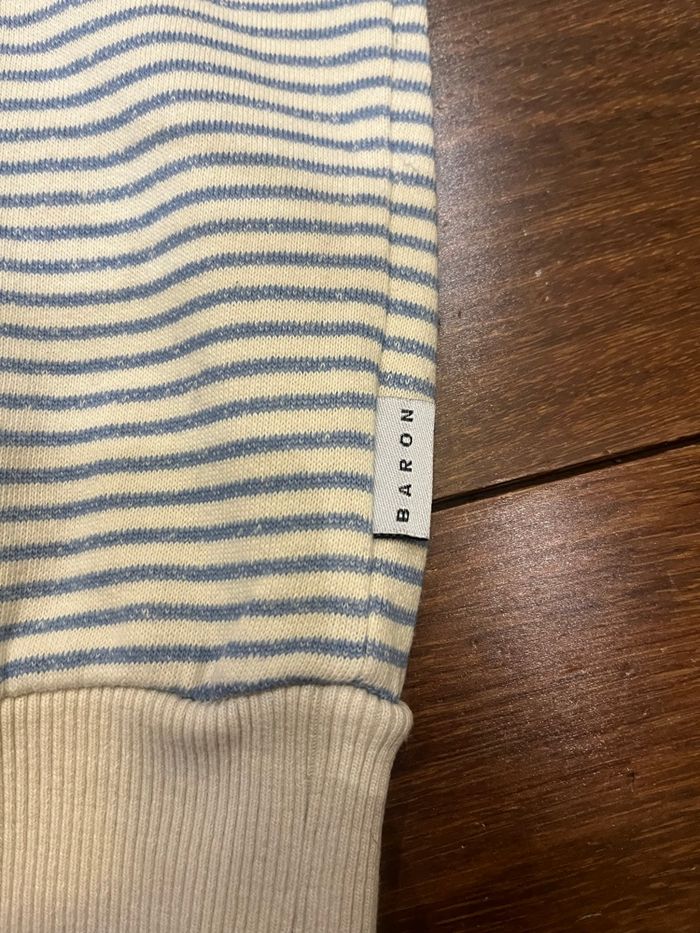 Sweat rayé beige et bleu clair avec logo baron biarritz taille L unisexe - photo numéro 5