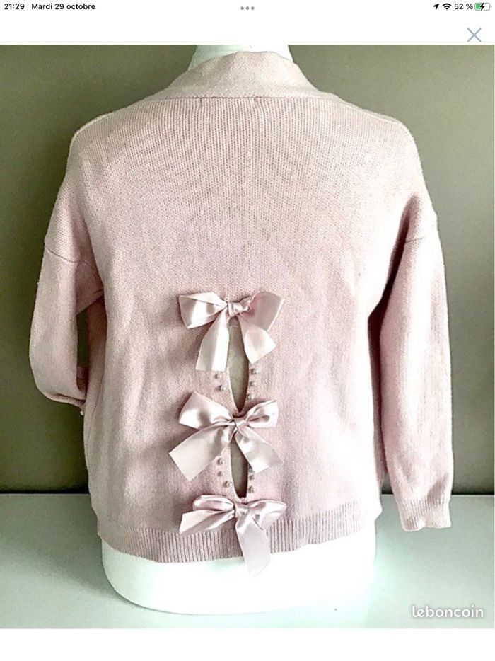 Gilet cardigan rose perles et noeuds T 38/40 - photo numéro 3