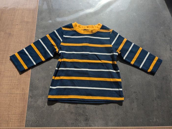 Tee shirt a rayures marine moutarde blanc 6 mois