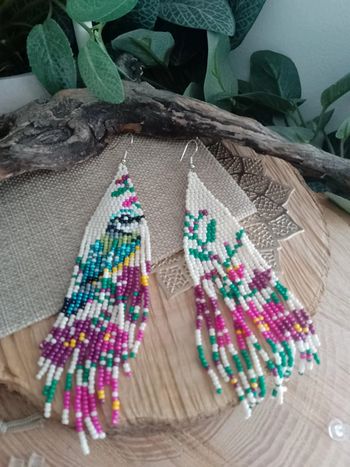 Boucles d'oreilles franges perlées bohèmes oiseaux